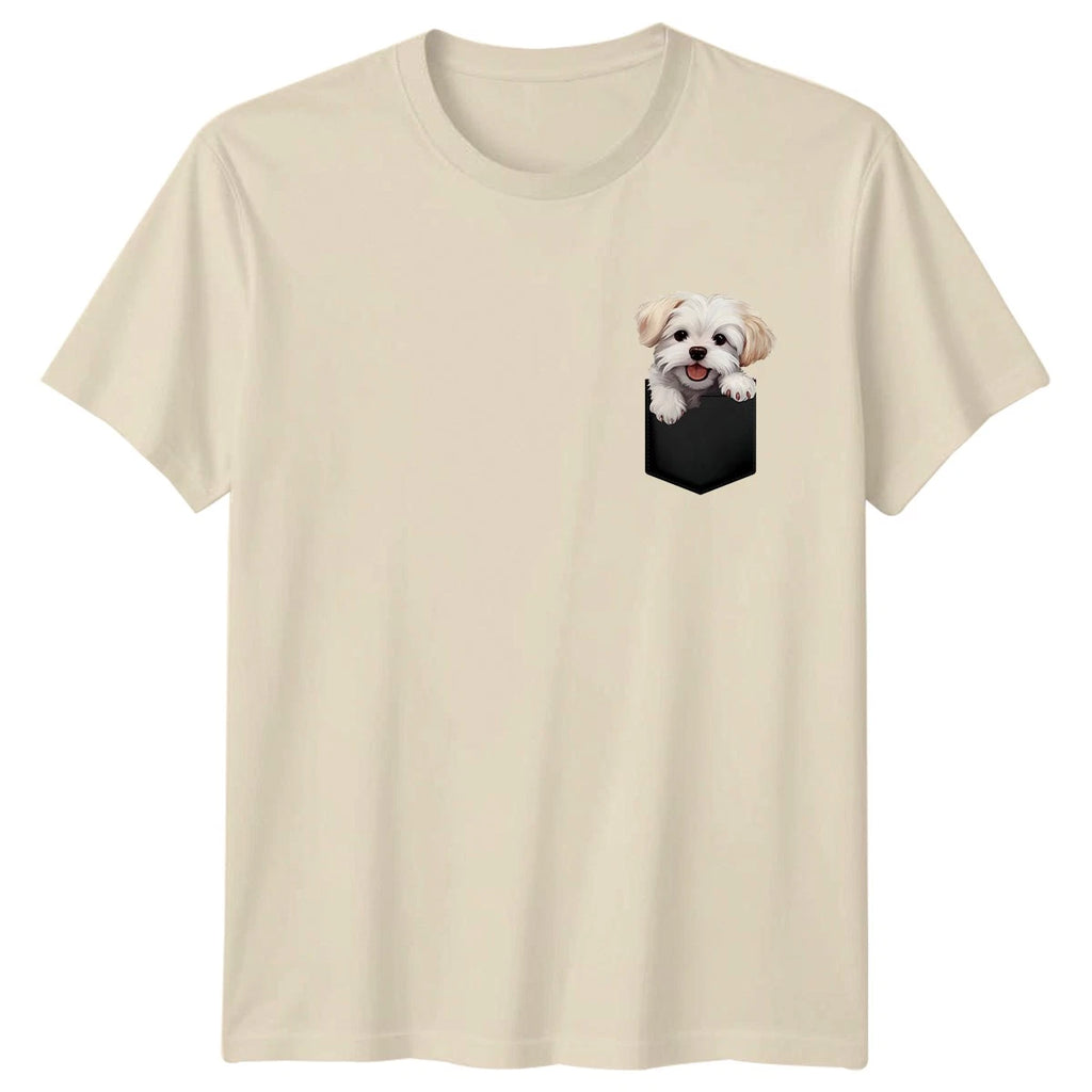 Fluffy Dog Pocket Dogs Animals Mens T-Shirt Womens Tee Graphic Unisex