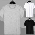Stylish Men's Solid Short Sleeve Shirts Round Neck Casual Slim Fit Tops