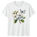 White Flowers Butterflies Nature Floral Unisex Mens Womens Graphic Tee Shirt