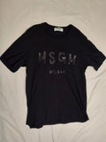 MSGM Milano Mens Black Brushstroke Logo T-Shirt Size L 100% Cotton Made In Italy