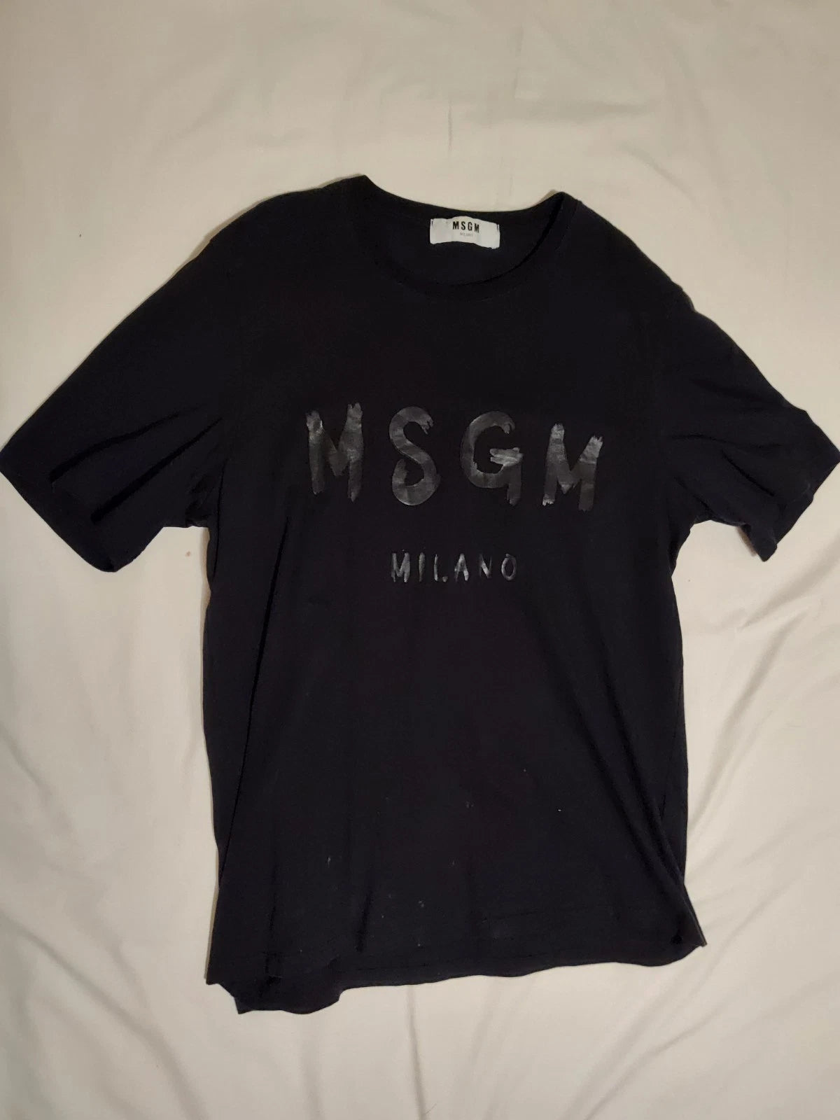 MSGM Milano Mens Black Brushstroke Logo T-Shirt Size L 100% Cotton Made In Italy
