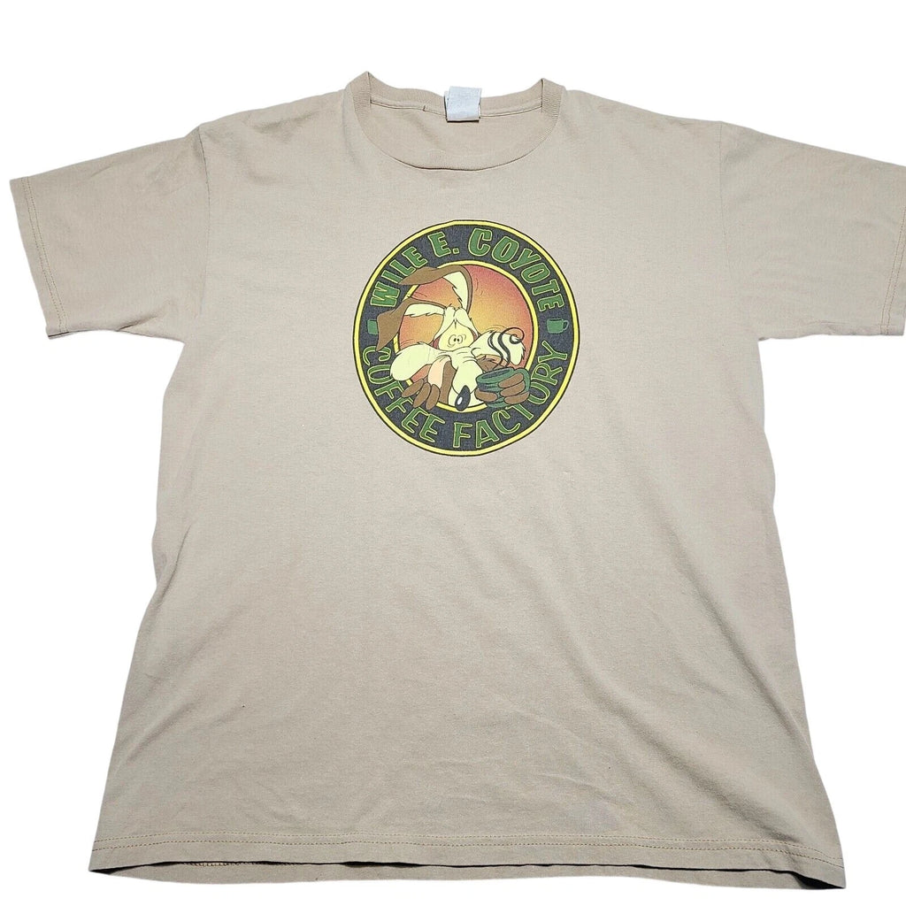 Vintage Wile E. Coyote Coffee Factory Six Flags Amusement Park T-Shirt Large 90s