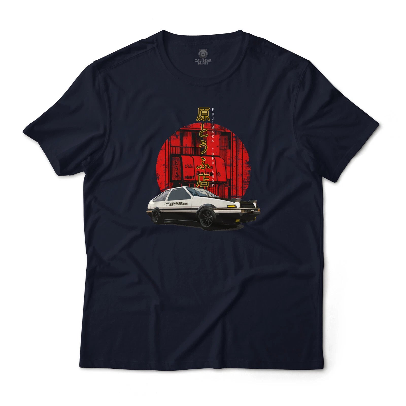 Initial-D Trueno AE86 Car Graphic T-Shirt, w/ Fujiwara Tofu Shop from Anime