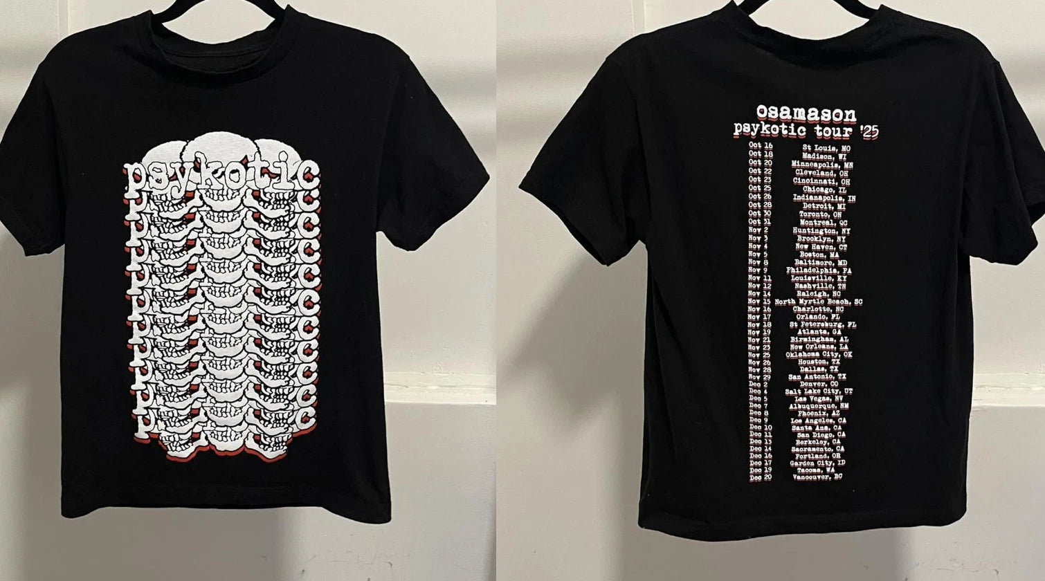 OsamaSon Psykotic Tour Black Skull T-Shirt Streetwear Graphic Tee Mens S-5XL