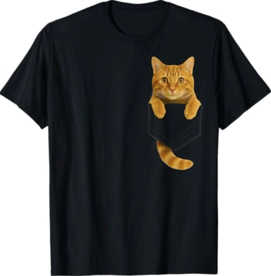 Cute Tabby Cat Pocket Funny Gifts Cat Mom Cat Dad Cat Lover T-Shirt