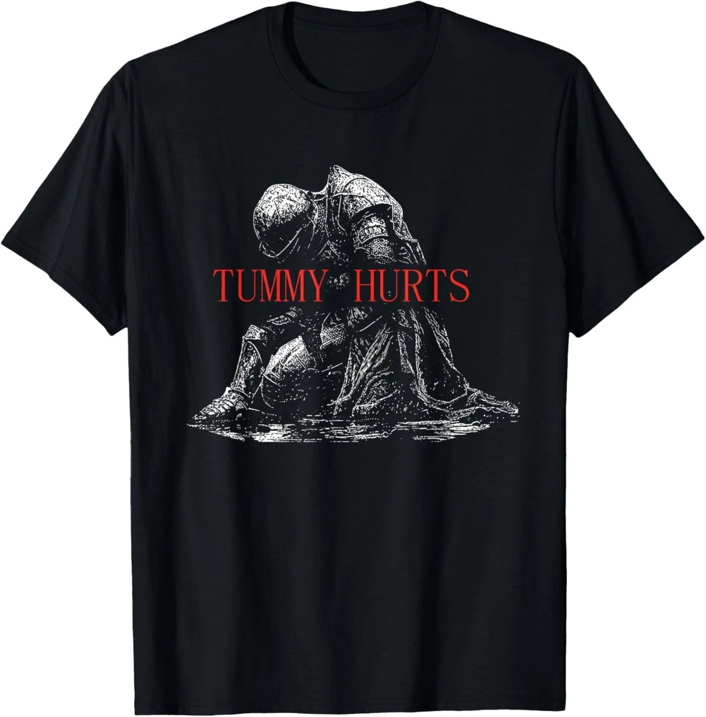 Tummy Hurts Funny Medieval Knight Dark Humor Art T-Shirt