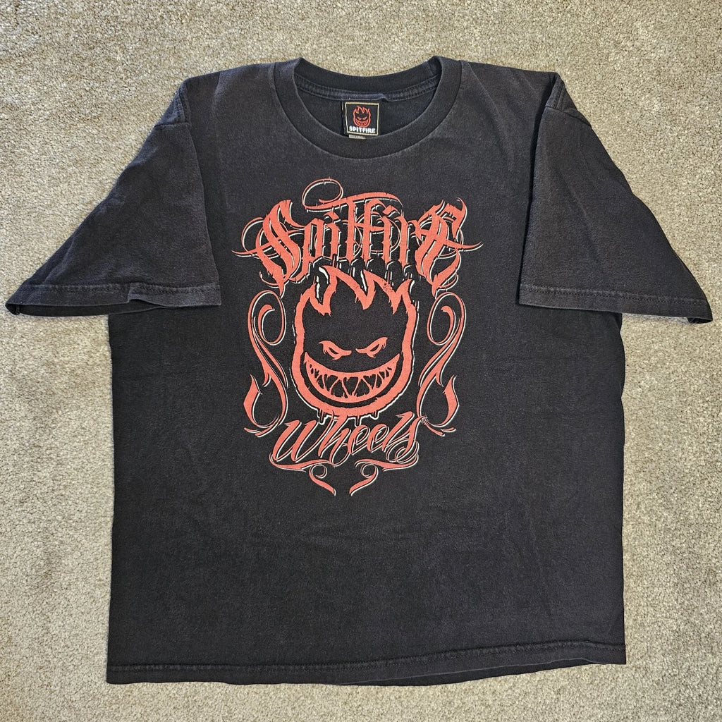 Vintage Y2k Spitfire Wheels Bighead T-Shirt Size M Black Skate Grunge Punk USA