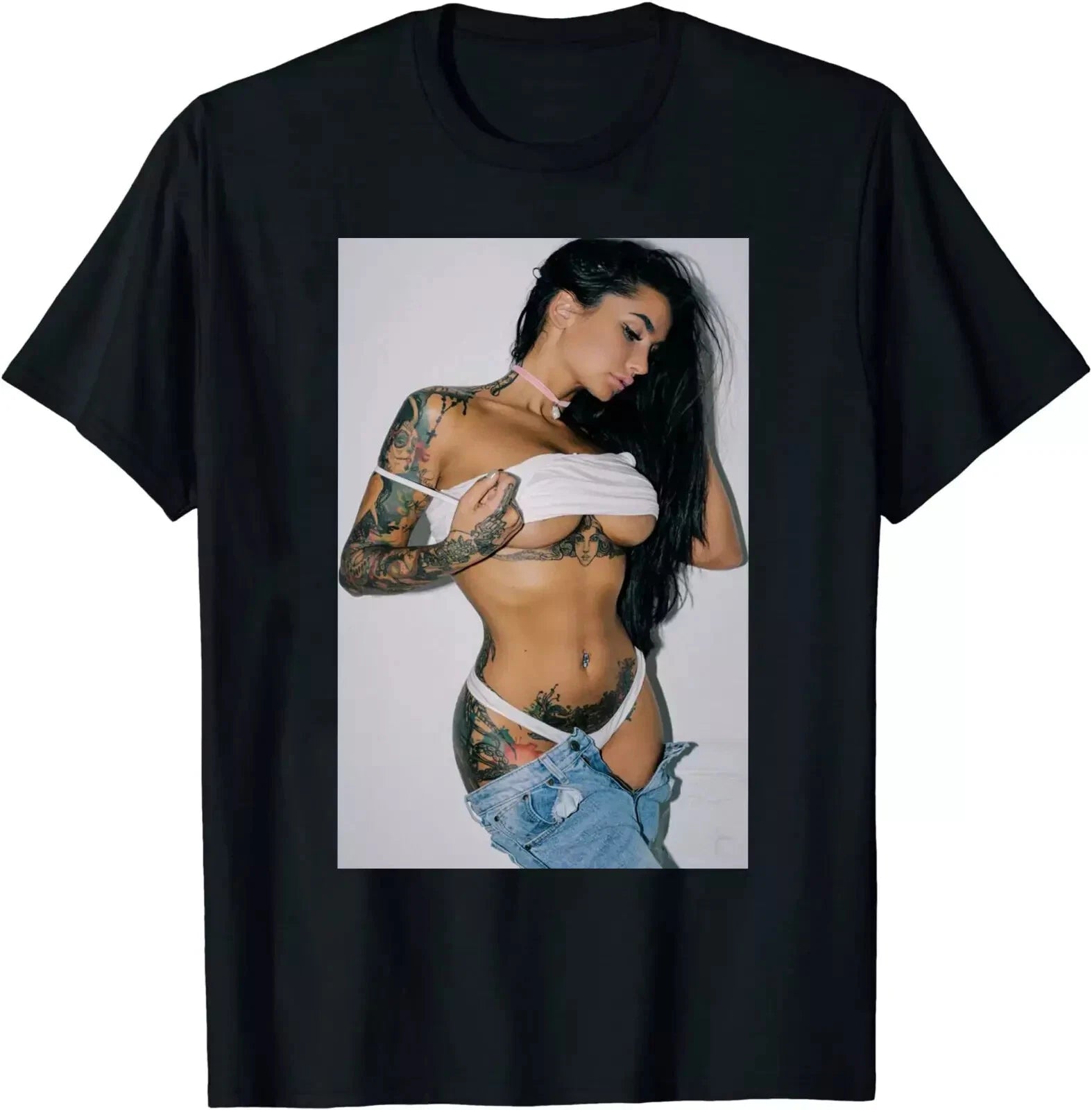 Hot Girl on T-shirt for Men - Sexy Pretty Tattoo Girl Size S-5XL Gift Fans