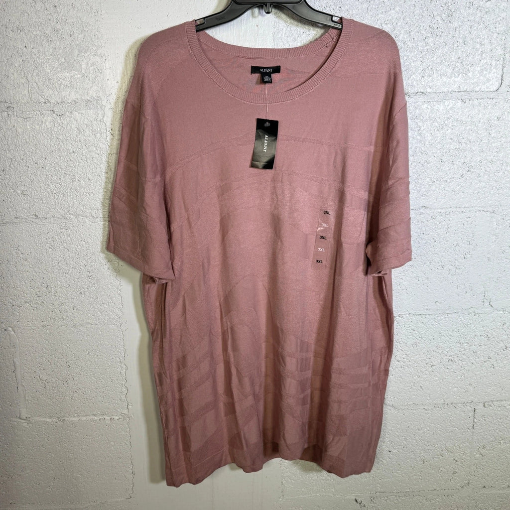 Alfani Men's Tonal Wave Knit Jacquard T-Shirt, Pottery Clay (pink)  3XL