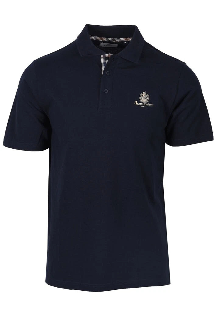 AQUASCUTUM  Active Small Logo Piquet  Polo T shirt  PO005 Navy Iconic Club Check