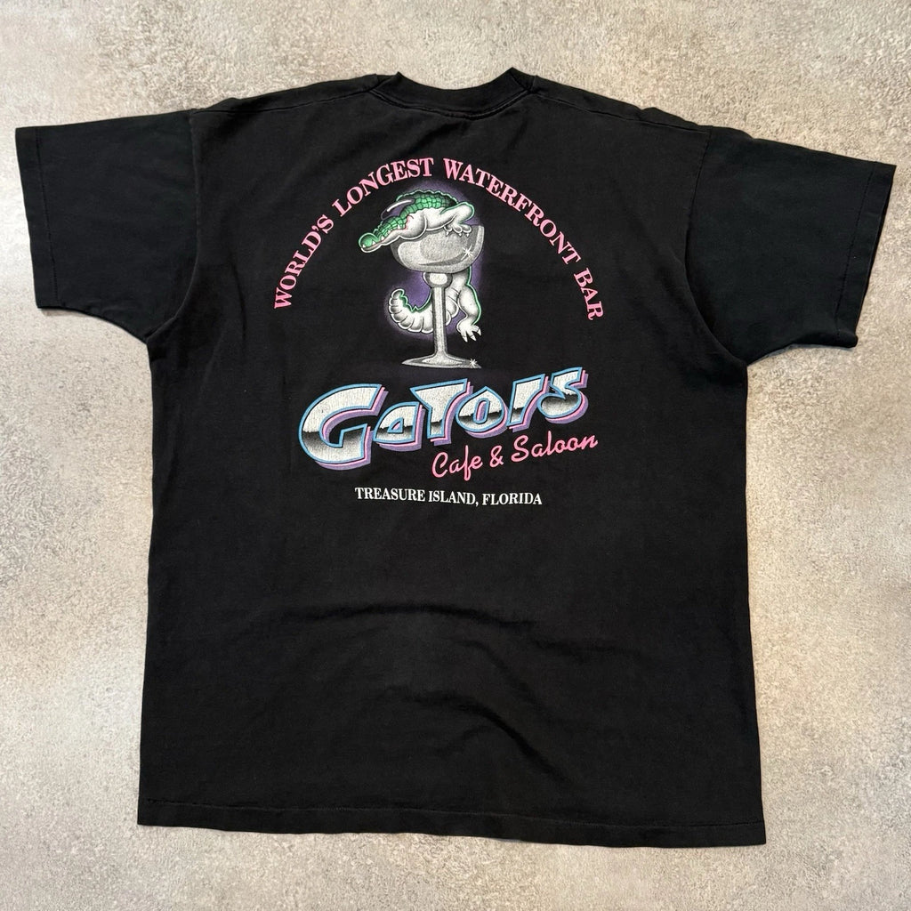 Vintage 90s Gators Cafe & Saloon Pocket Tee Shirt 2XL Faded Black Florida Bar