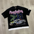 RoughPlay Washed Vintage Retro Print Beaded Patchwork T-Shirt