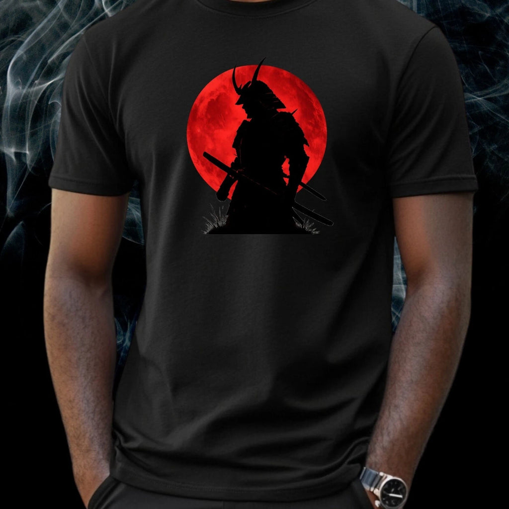 Mens Samurai Under The Red Moon Motif Cotton T-Shirt Size XS to 5XL