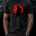 Mens Samurai Under The Red Moon Motif Cotton T-Shirt Size XS to 5XL