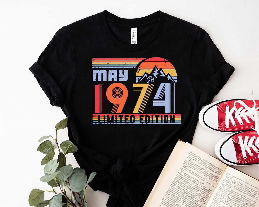 Personalized month  50th Birthday T-Shirt for Mens & t-shirt for women, 1974 may