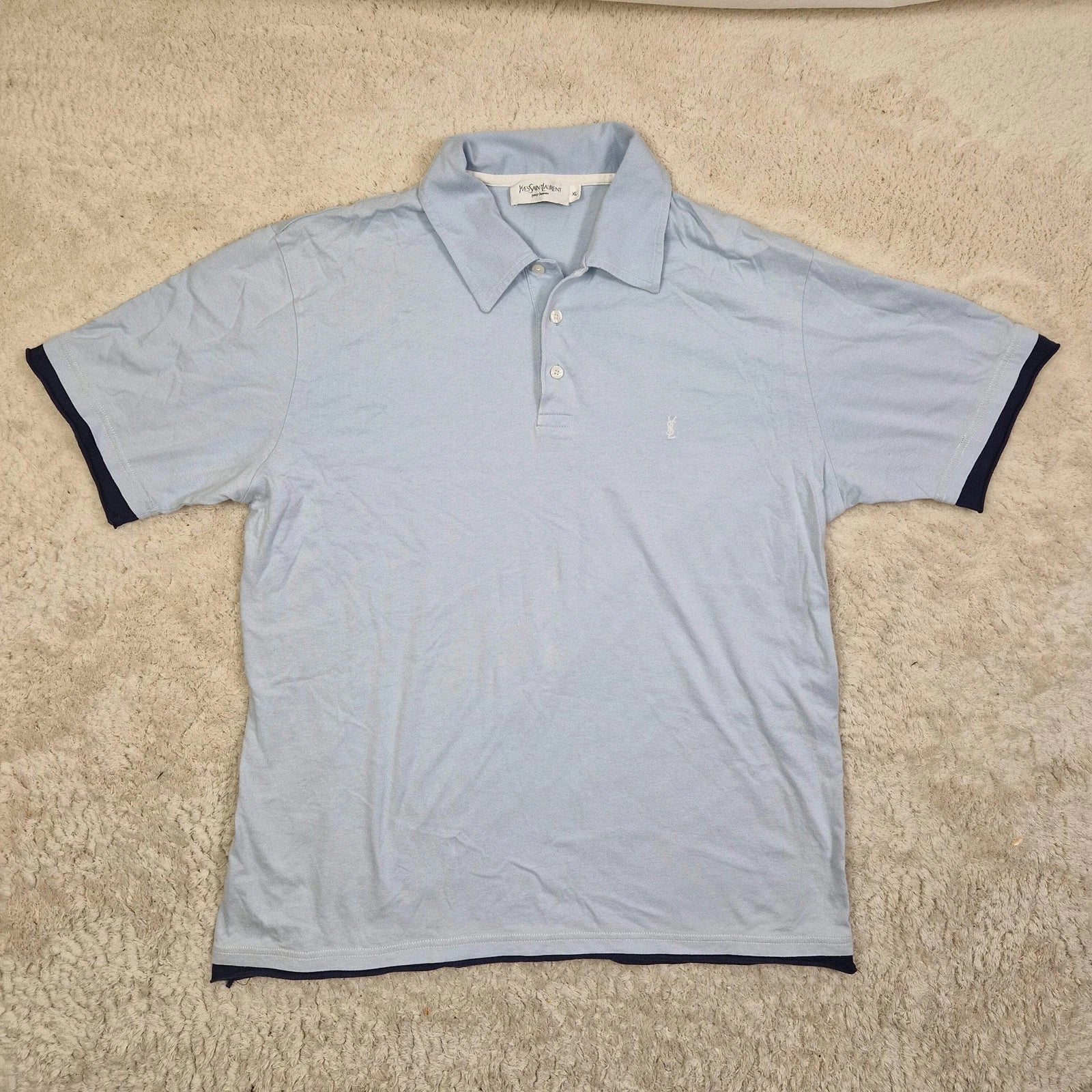 Yves Saint Laurent Vintage Cotton Logo Polo T Shirt Blue UK XL