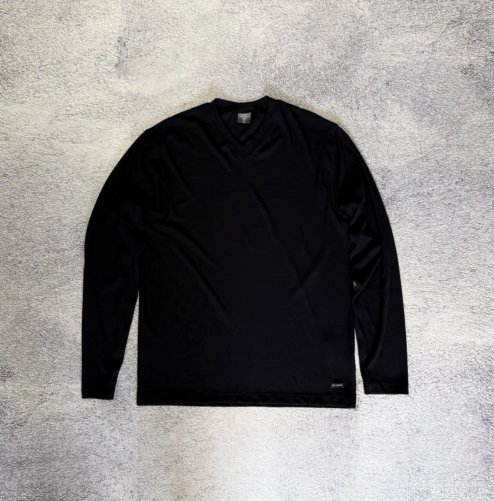 Carlo Colucci Slim Fit Long Sleeve V Neck Shirt Black Stretch L Men Luxury