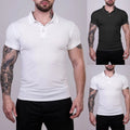 Ribbed Polyester Spandex Short Sleeve Pullover T-Shirt for Men Slim Fit Top