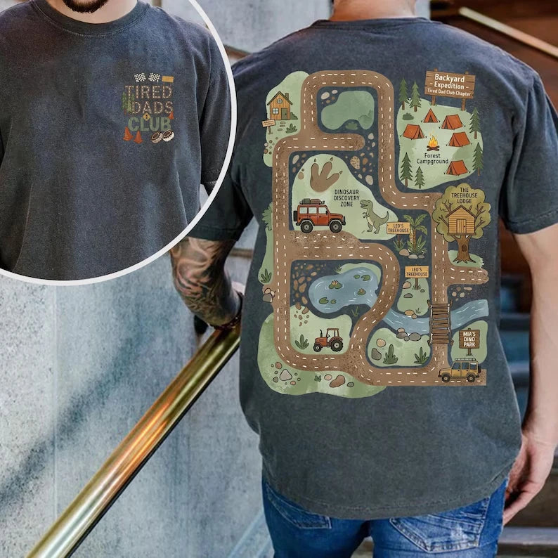 Tired Dads Club Comfort Colors Shirt, Car Race Track Play Cars On Dads Back Gift