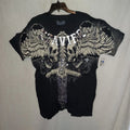 Xzavier Men XL Black Graphic Tee Shirt Black Skull Sword Cross Gothic Biker (GV)