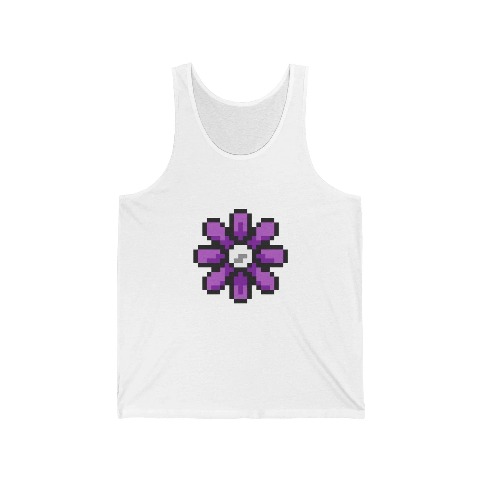 Unisex Jersey Tank Cute 8-Bit Retro Pixel Art Purple Petal Flower Design