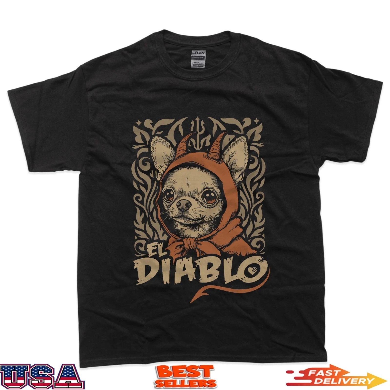 Funny Chihuahua El Diablo Cute Little Devil Vintage Dog T-Shirt