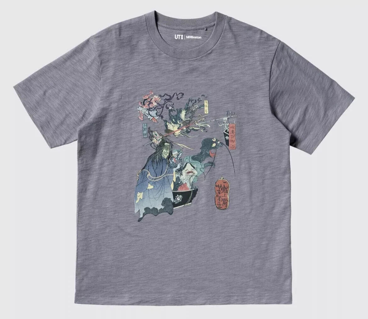 UNIQLO Ukiyo-E Dark Fantasy Museum of Fine Arts Boston Men's Graphic Tee Gray M