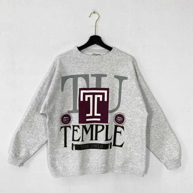 Vintage 90s Temple College Style Crewneck  T-Shirt, Sweatshirt  & Hoodie