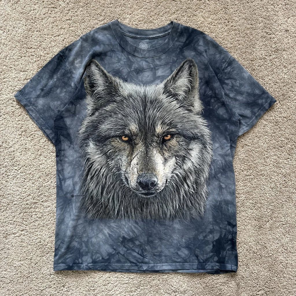 The Mountain Wolf Moon Shirt Mens L Tie Dye Blue Nature Woods Animal Fierce EUC