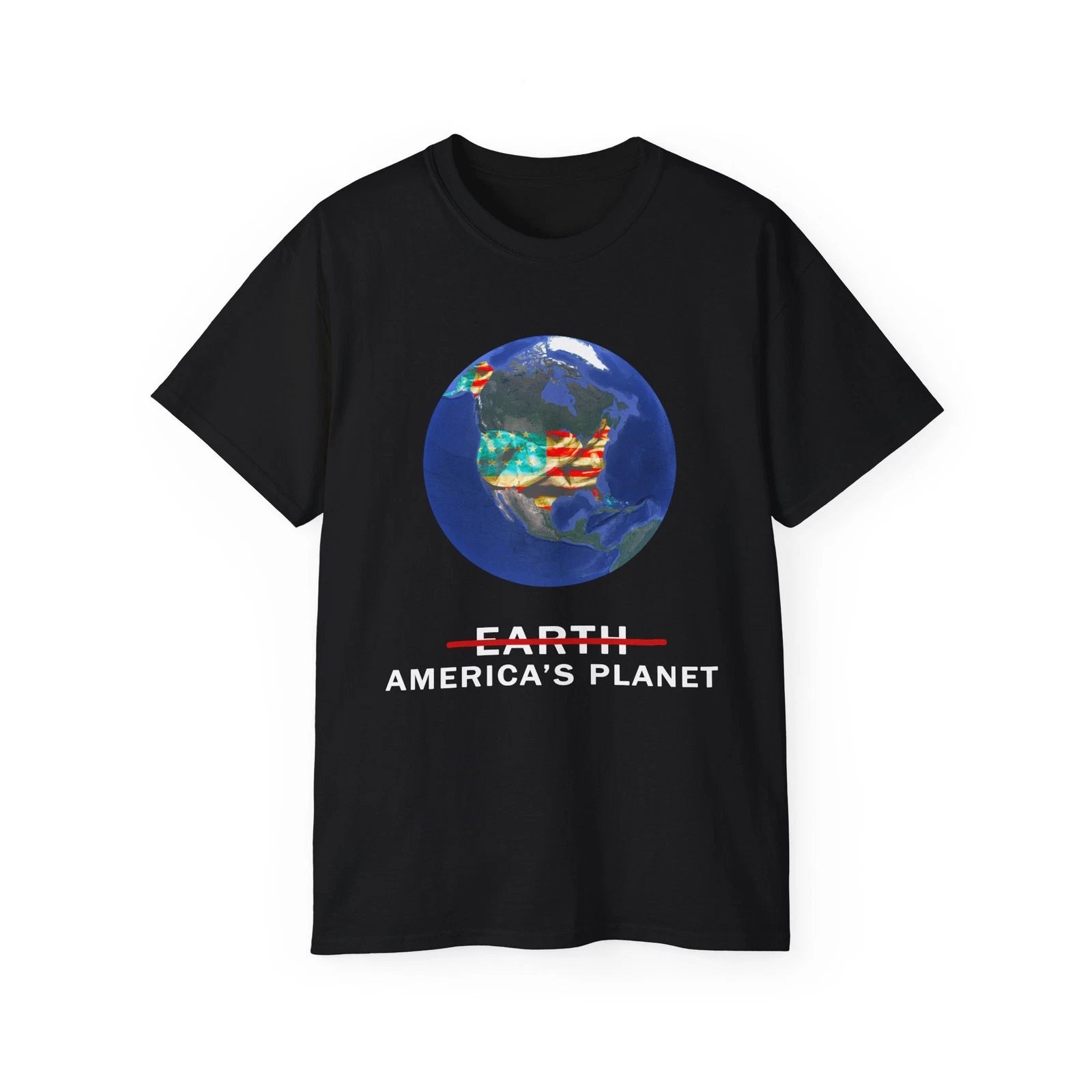 America's Planet T-Shirt | Earth Globe with US Flag Design Dark Colors