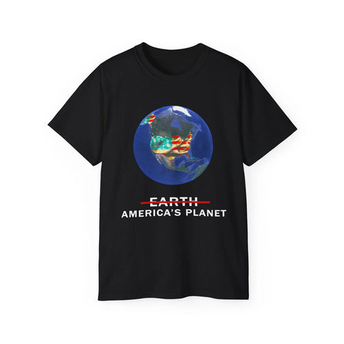 America's Planet T-Shirt | Earth Globe with US Flag Design Dark Colors
