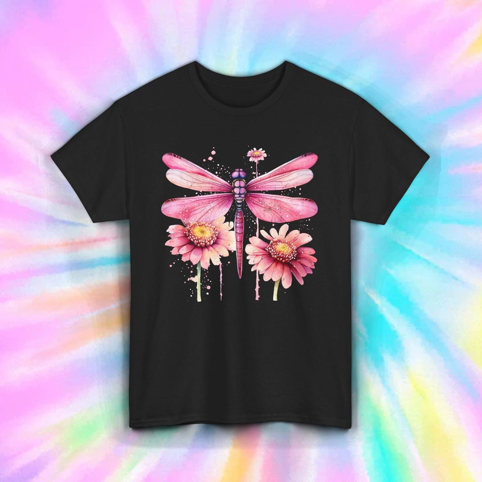 Pink Dragonfly Shirt Floral Boho Nature Garden Spirit Aesthetic Tee S-5XL