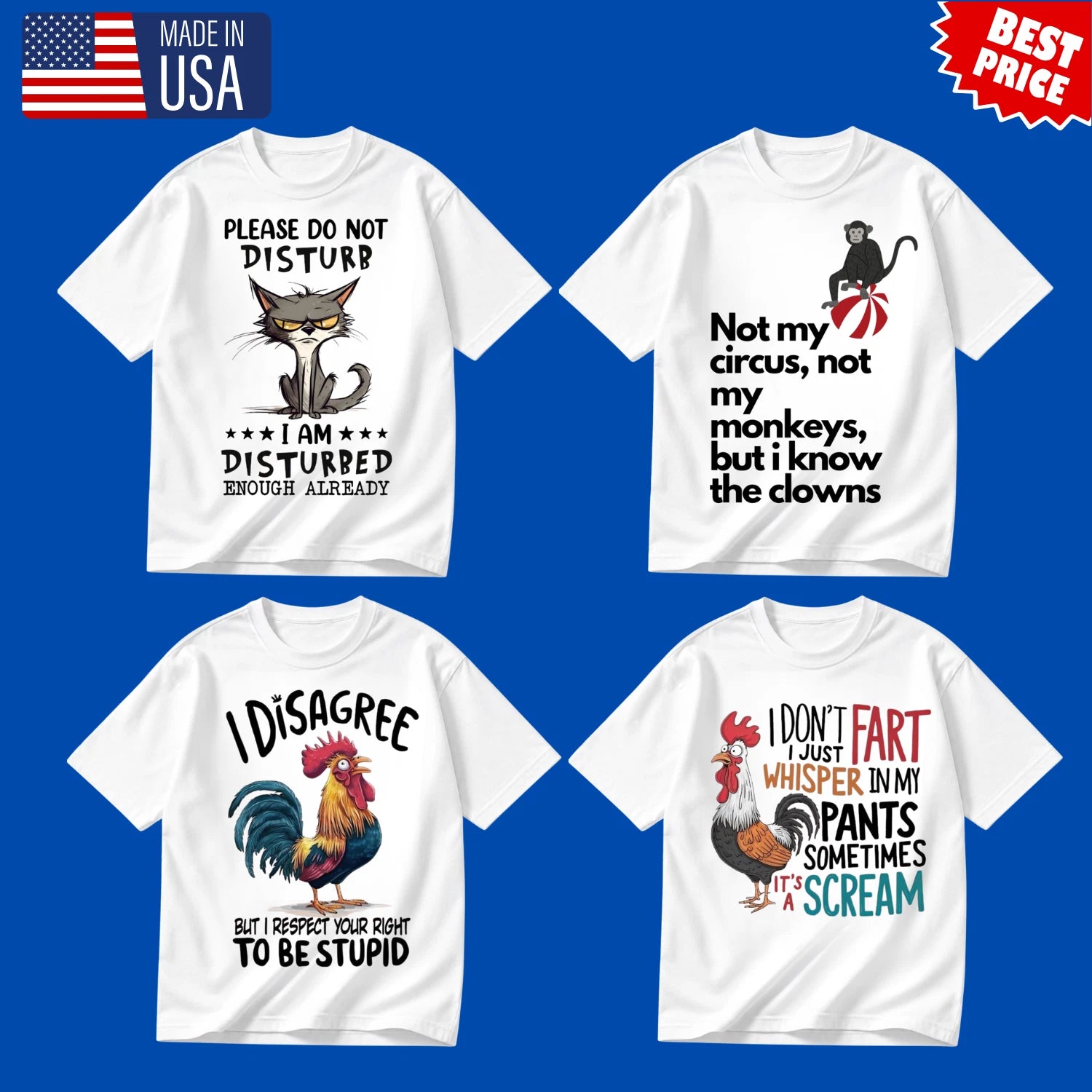 Funny Animal Meme Graphic T-Shirt Sarcastic Quotes Cat Chicken Humor Tee Unisex
