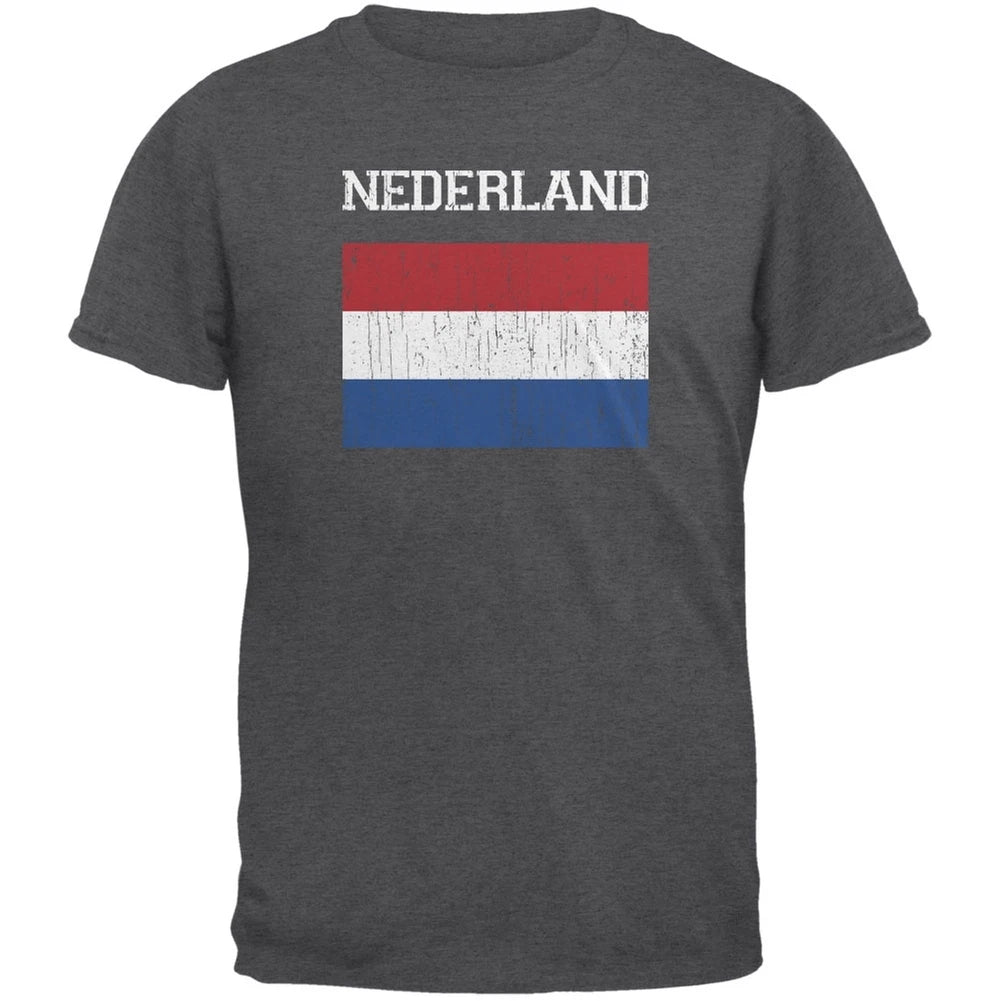 World Cup Distressed Flag Nederland Dark Heather Adult T-Shirt