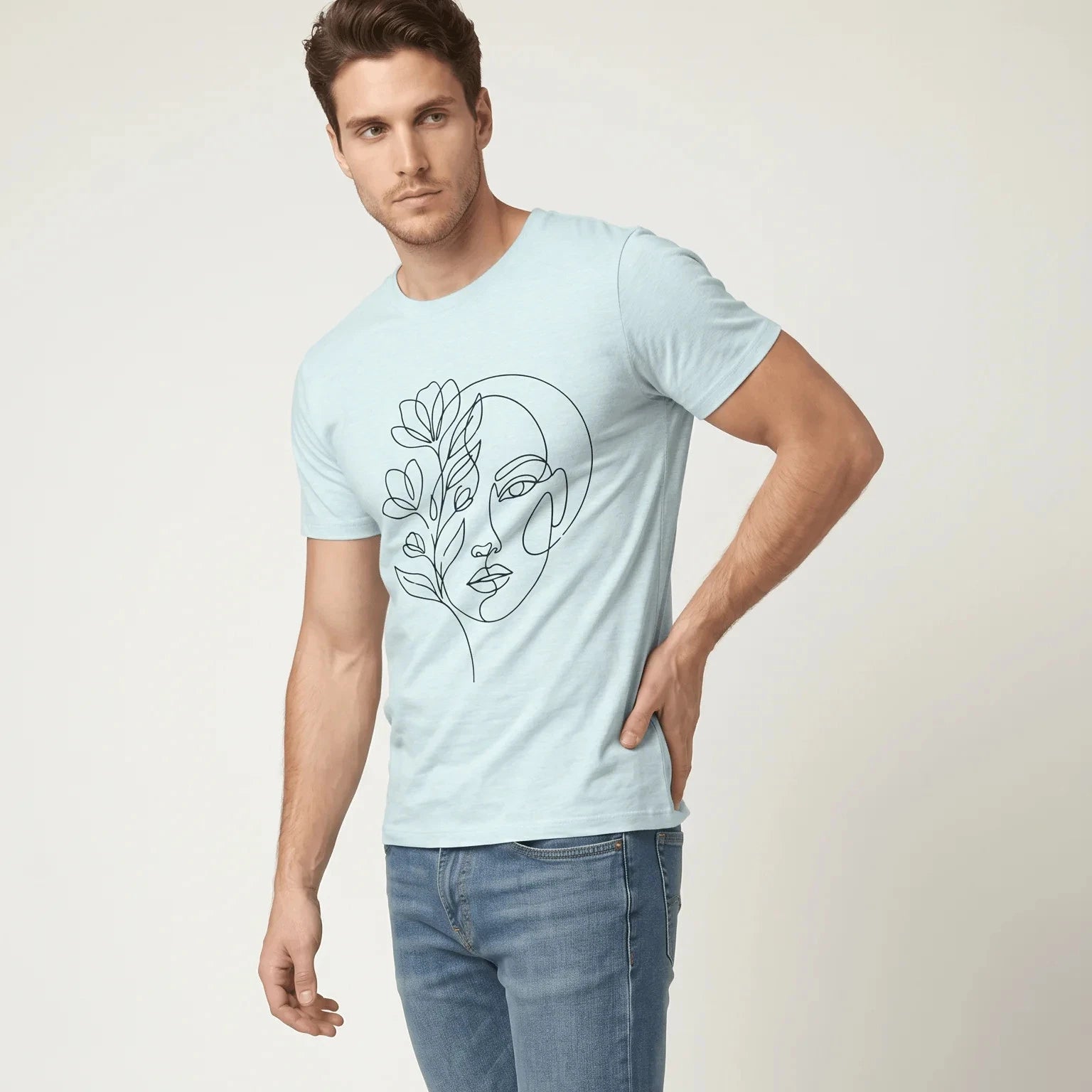 Floral Face T-Shirt Botanical Line Art Minimalist Aesthetic Graphic Tee MOEBEER