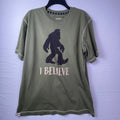 Lazy One Bigfoot I Believe Graphic T-Shirt Mens Medium Olive Green Sasquatch Tee