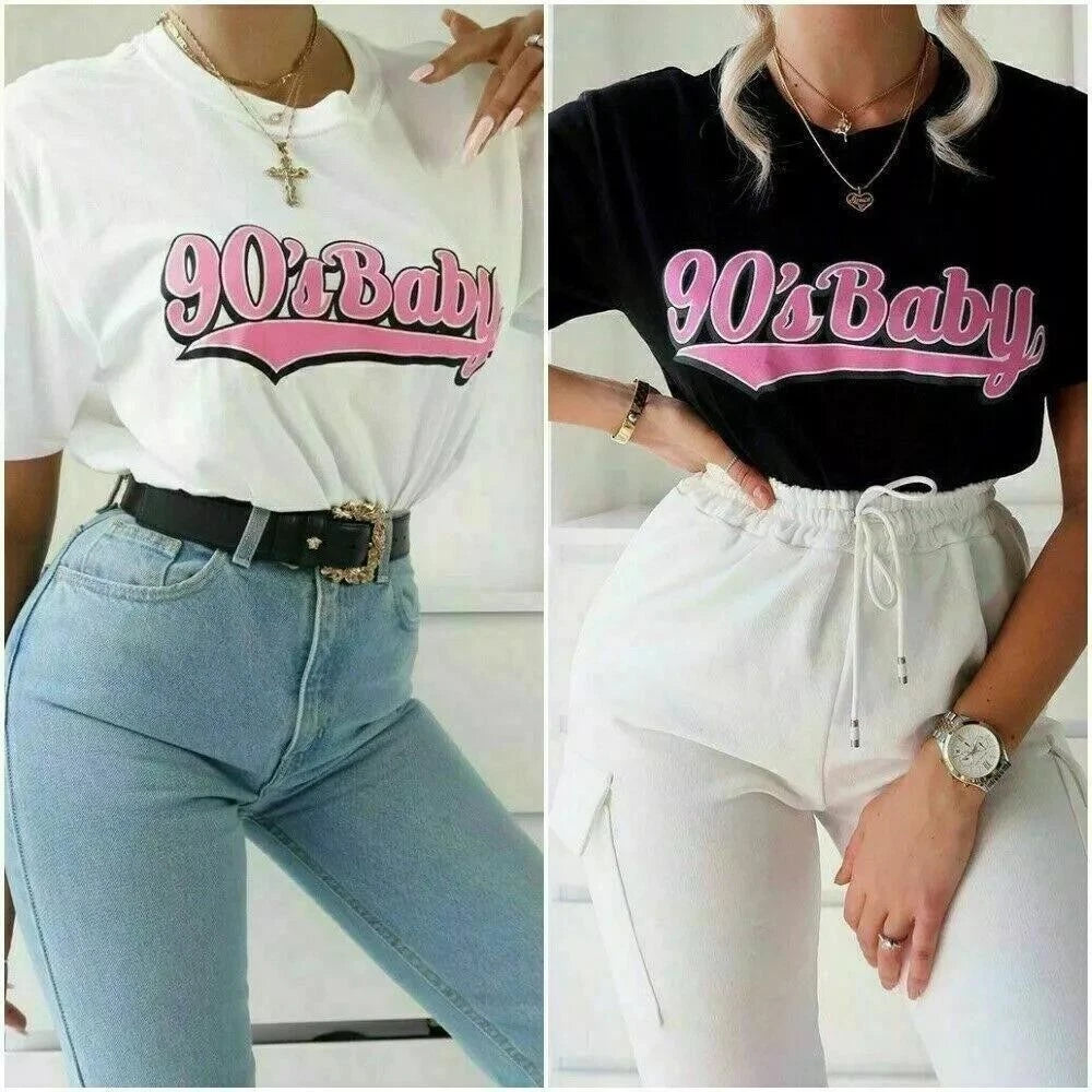 90's Baby Retro Graphic T-Shirt – Short Sleeve, Crew Neck, Black & White Tee