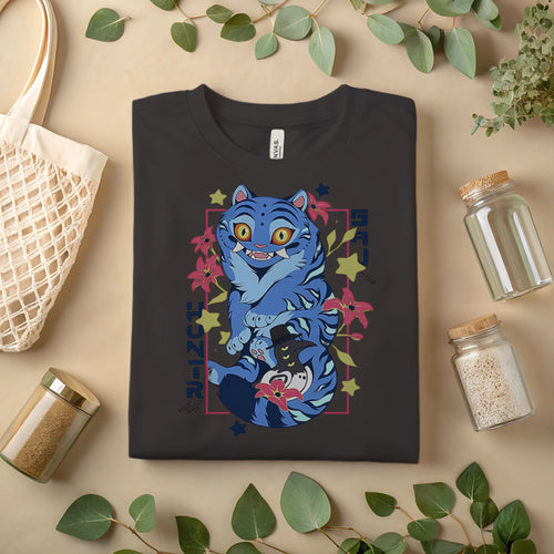Anime Cat Graphic T-Shirt – Cute Blue Kitty Cartoon Tee A179
