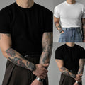 Short Sleeve Men Fitness Tee Slim Athletic Tee Small High Collar Ribbed Texture
