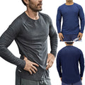 Mens T Shirt Solid Long Sleeves Dry Fit Gym Basic Tee Quick Dry Plain Base Layer