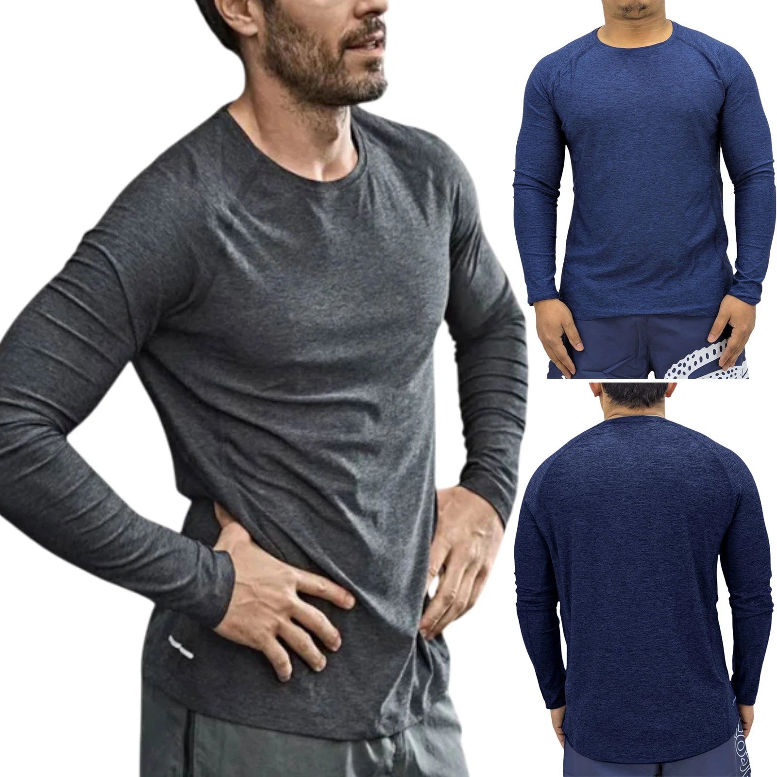 Mens T Shirt Solid Long Sleeves Dry Fit Gym Basic Tee Quick Dry Plain Base Layer