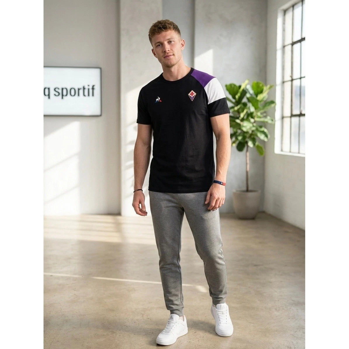 Le Coq Sportif ACF Fiorentina Mens XXL Black Soccer T-Shirt Colorblock 401292374