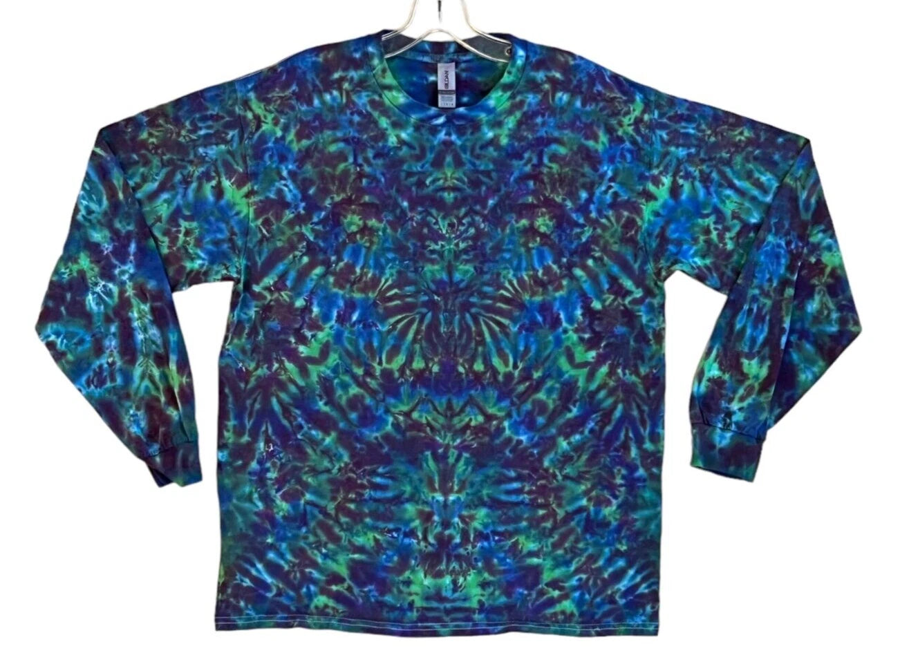 Tie Dye Shirt | Green & Purple Blotter | Long Sleeve Handmade T-Shirt | Small-6X