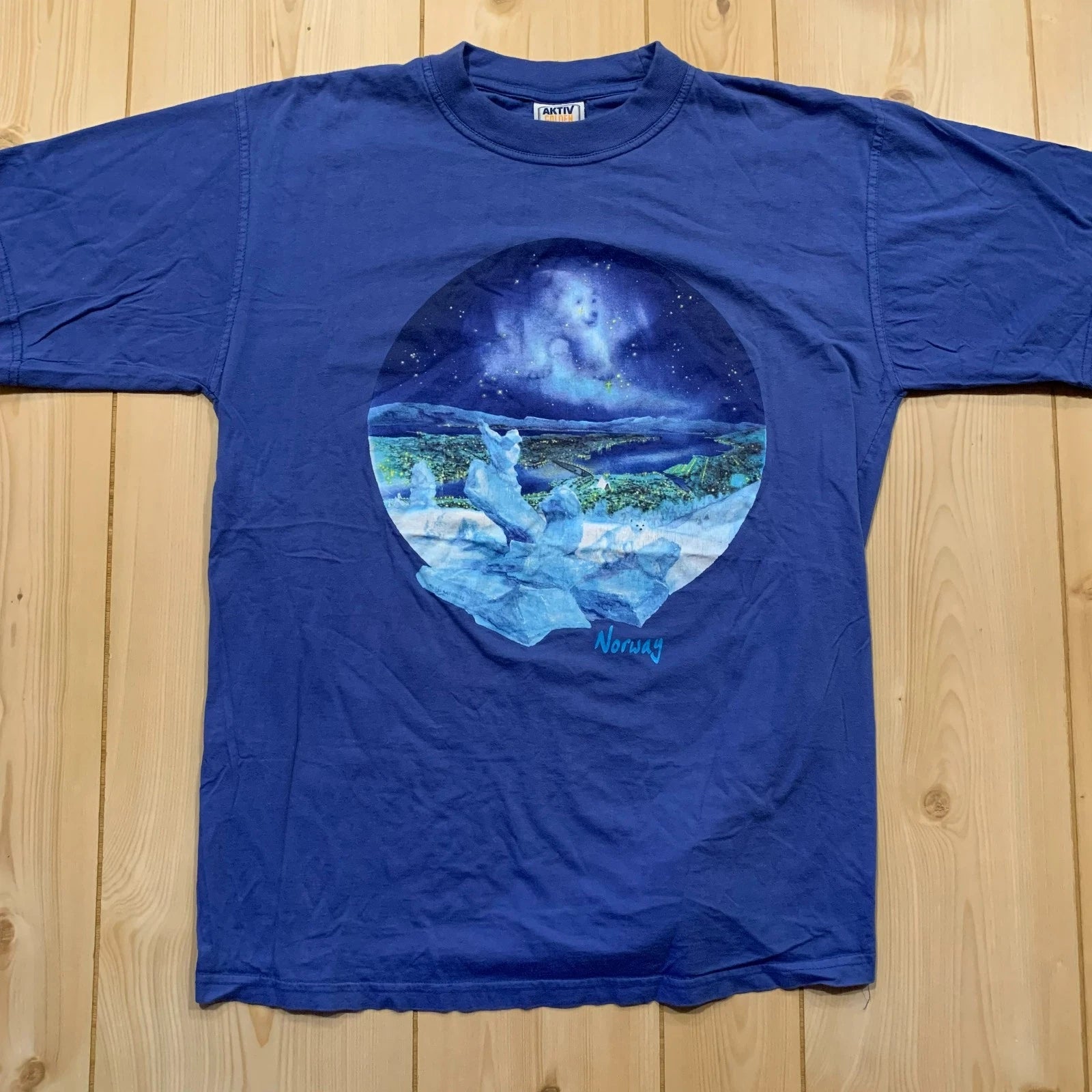 Vintage Y2K Aktiv Golden Line Norway Norwegian Souvenir Tourist T-Shirt Size XL
