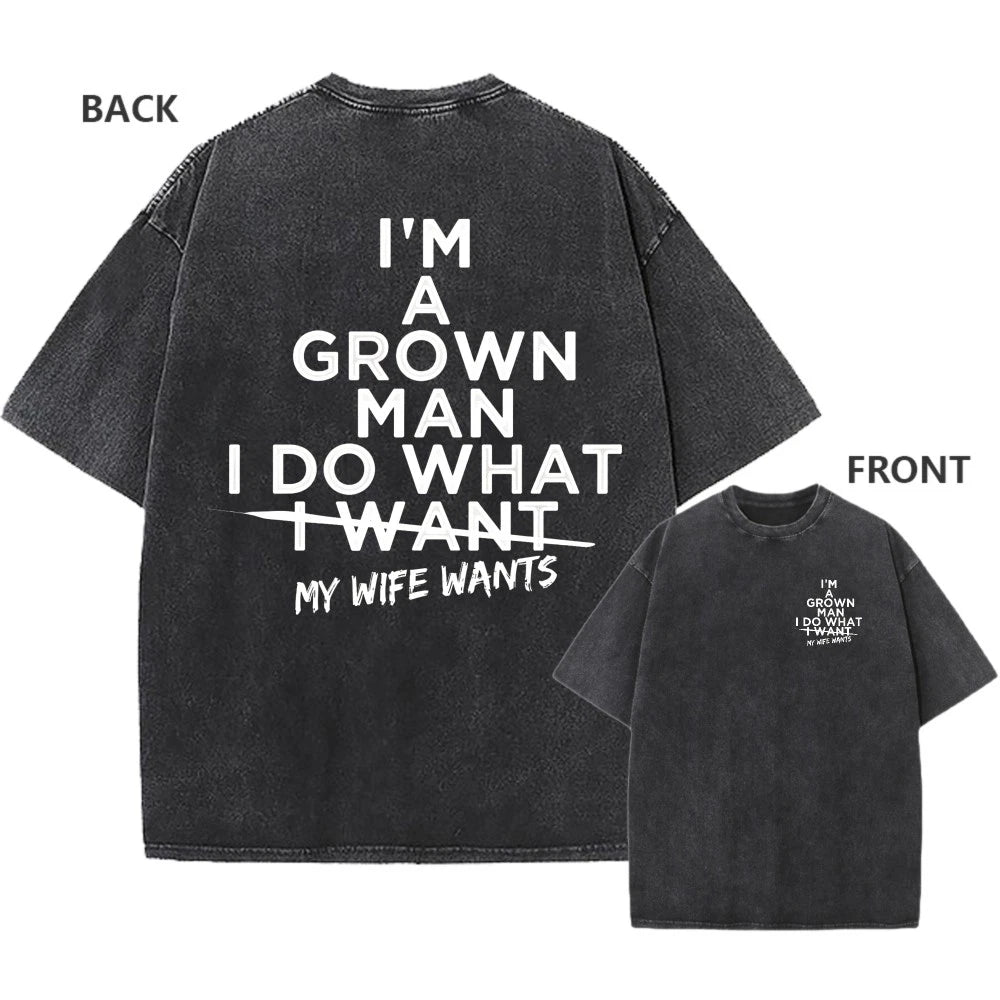 Men's Vintage Washed Cotton Oversized T-Shirt Funny Wife Humor Graphic Tee