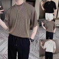 Ice Silk Men's Drapey Pleated Short Sleeve T-Shirt Round Neck Slim Fit