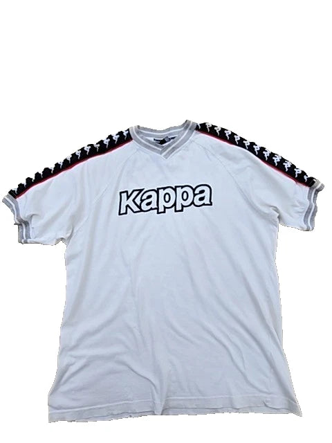 Kappa Men's XL White Short Sleeve Striped V-Neck T-Shirt Regular