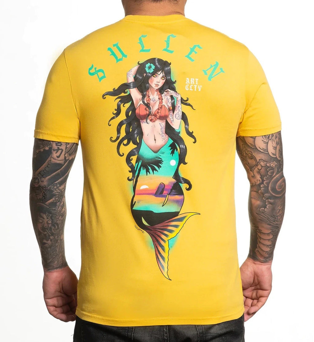SULLEN CLOTHING ISLANDS MERMAID TATTOO ART YELLOW PREMIUM T-SHIRT
