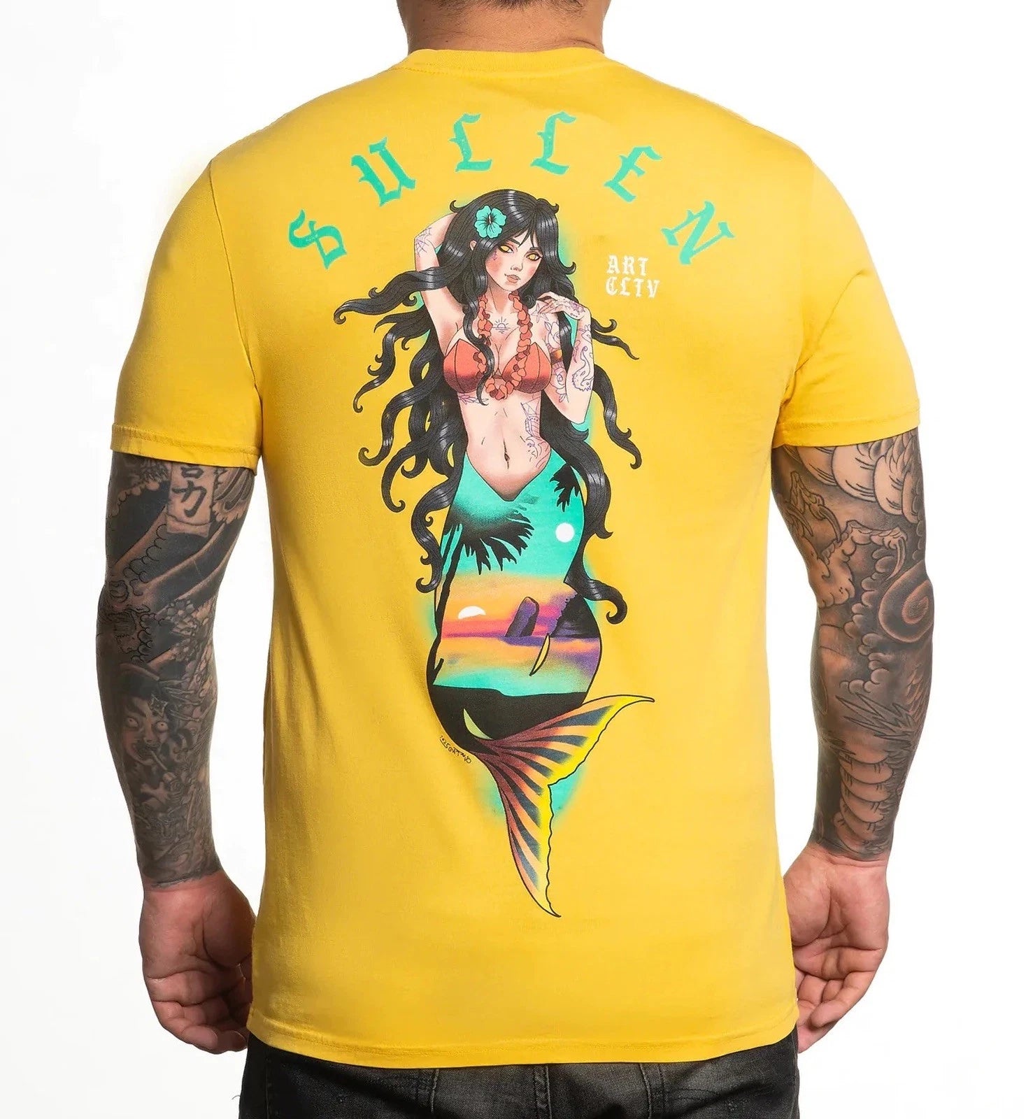 SULLEN CLOTHING ISLANDS MERMAID TATTOO ART YELLOW PREMIUM T-SHIRT