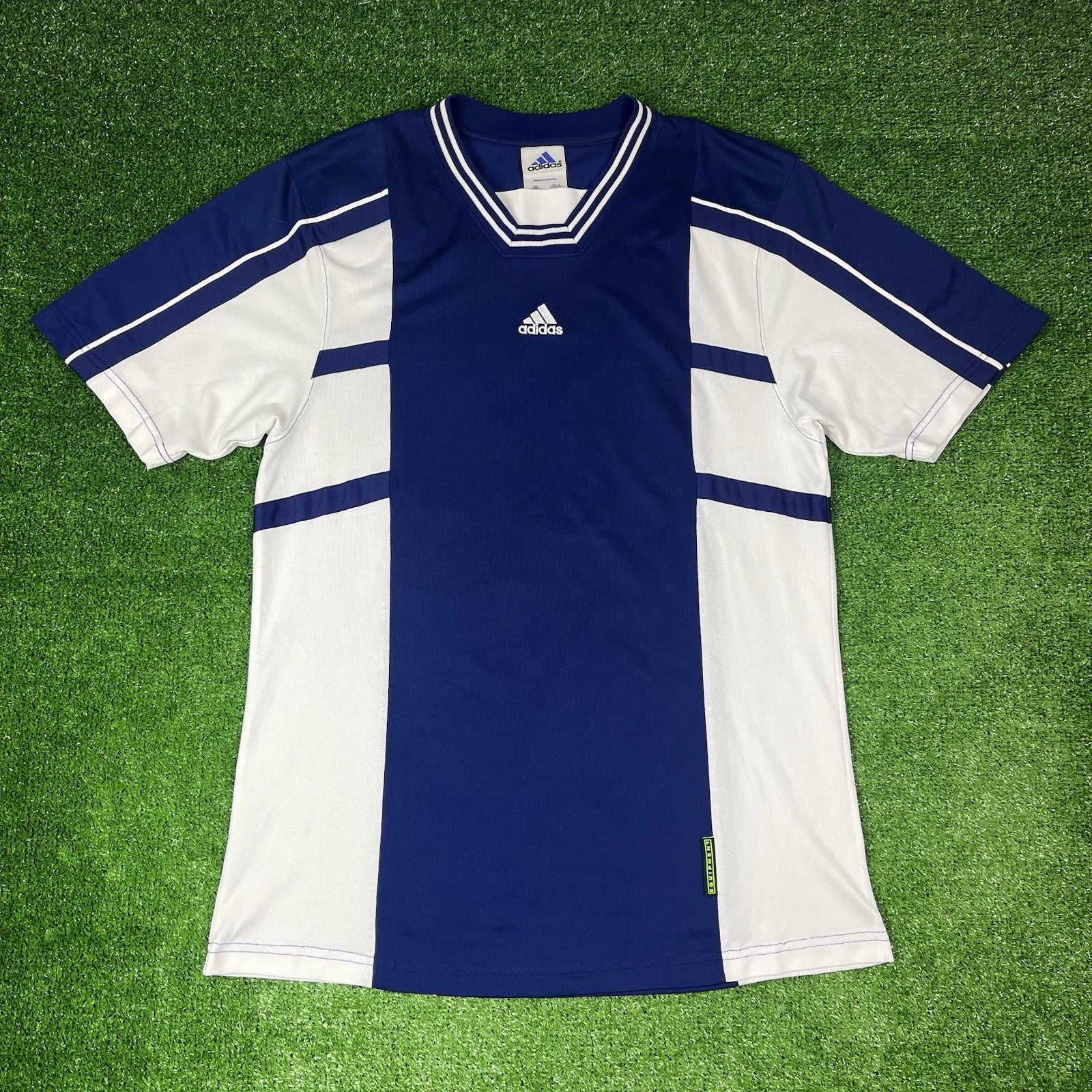 Vintage 2000s Adidas Equipment Blue & White Sport Soccer Shirt Y2K Men's Large